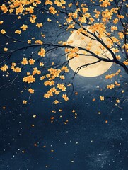 Poster - A serene scene with a full moon shining through the branches of a tree, perfect for use as a background or in a nature-inspired design
