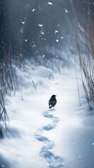 Poster - A small bird stands in the snow, its feathers fluffed up for warmth