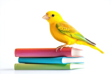Poster - A bright yellow bird sits atop a pile of books, highlighting the importance of reading and learning