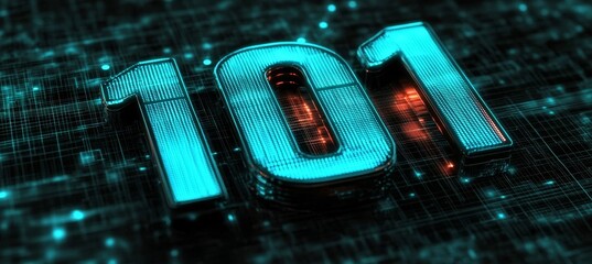 Poster - Glowing Digital Number 101 in Futuristic Style on Matrix Background Representing Technology Concept