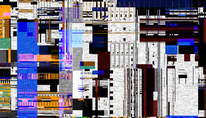 Aufkleber - Abstract creative glitch overlay texture. Geometric pixel pattern of a digital glitch on transparent background, digital pattern