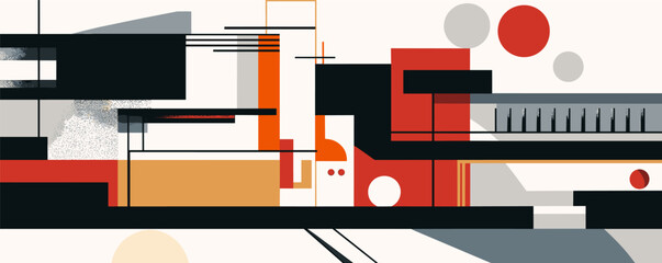 Poster - Abstract geometric composition with bold colors and shapes in modern art style.