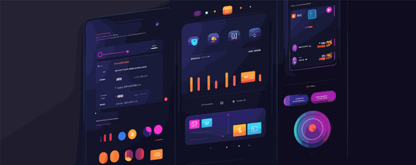 Poster - Modern dark-themed ui dashboard design with graphs and data visualizations.