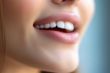 Poster - Close-up of a woman's mouth with a toothbrush, ideal for health and beauty ads or illustrations