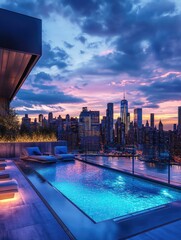 Poster - Swimming pool overlooking city skyline