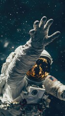 Poster - An astronaut in a spacesuit reaches for the stars, inspiring and motivational image