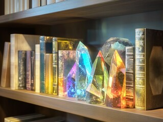 Poster - A shelf filled with variously colored books, perfect for decoration or literary inspiration