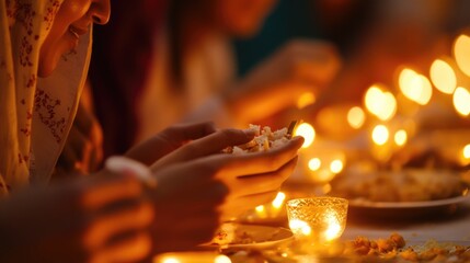 Aufkleber - People gathered around a lit table, warm and cozy ambiance
