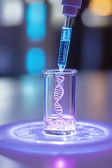 Poster - A glass containing a transparent liquid with a visible strand of DNA, useful for medical or scientific illustrations