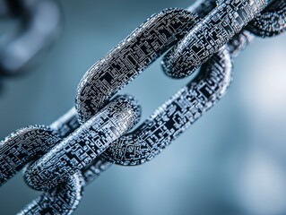 Poster - Close up Detailed View of a Circuit Board Chain Links Representing Digital Security and Blockchain Technology