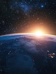 Poster - View of the Earth from space at night with city lights visible