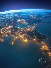 Poster - A view of the Earth at night from space, ideal for representing global unity or environmental awareness