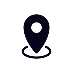 Poster - Icon features a geometric location pin with a circular base and a central dot. minimal and clear.