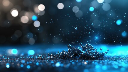 Poster - Abstract Blue Liquid Splash with Glowing Bokeh Background Dynamic Texture and Vibrant Color for Design Projects