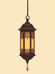 Poster - A lantern suspended from a chain on a wall, providing warm light