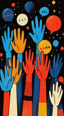 Aufkleber - A group of hands with colorful speech bubbles above them