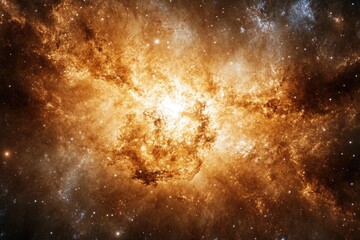 Poster - A bright orange galaxy with stars shining brightly in the background