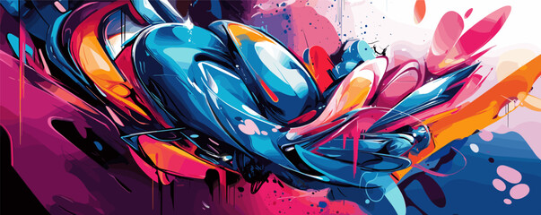 Poster - Vibrant abstract art with dynamic colorful brushstrokes and organic fluid shapes.