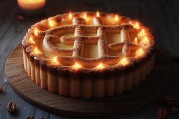 Poster - A slice of birthday pie with candles lit up in the middle, perfect for celebrations and special occasions