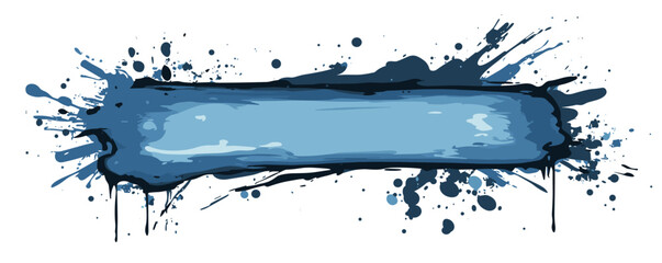 Poster - Blue paint splatters and brush stroke on white background.