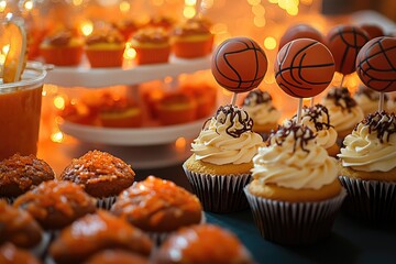 Aufkleber - A table filled with colorful cupcakes covered in sweet frosting, perfect for parties and celebrations