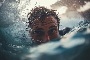 Poster - A person surfing on the surface of the ocean with a surfboard