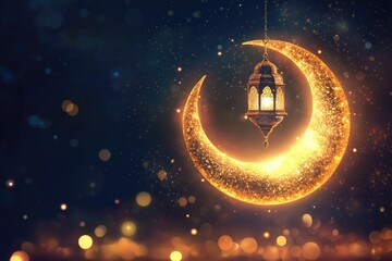 Poster - A golden crescent with a lantern hanging from it