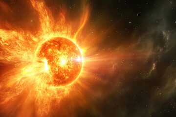 Poster - Stunning display of solar activity captured in vivid colors against a cosmic backdrop