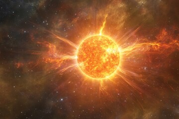 Poster - Bright solar flare eruption in the vastness of space showcasing the dynamic beauty of our star at its most active moment