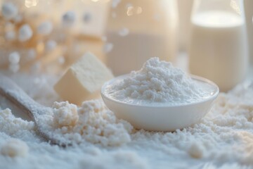 Poster - White sugar and a glass of milk on a table or counter