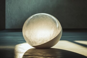 Poster - A spherical lamp sits on a wooden floor