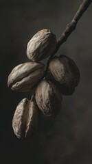 Poster - A bundle of nuts hangs from a tree branch, great for outdoor or nature-themed projects