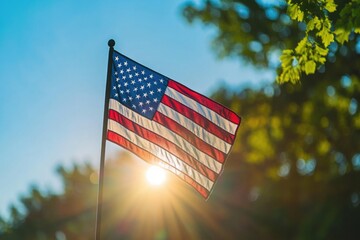 Poster - A US flag waving in the sun