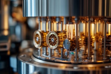 Leinwandbilder - Exploration of advanced quantum computing technology with detailed machinery components in a lab setting