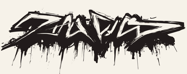 Poster - Dynamic black and white graffiti art with dripping paint on light background.