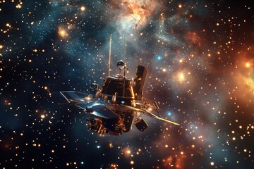 Poster - A space ship flying through a galaxy filled with stars