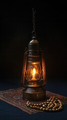 Poster - A lantern and rosary sit on a table, a symbol of faith and guidance