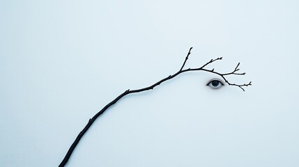 Aufkleber - Negative space design abstract background concept. A surreal composition of an eye and branch, symbolizing nature and perception.