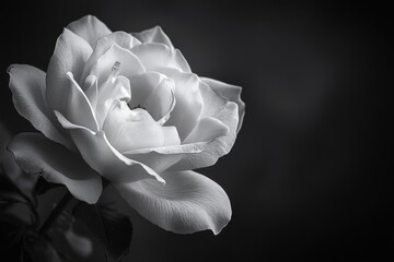 Poster - A close-up photograph of a single white rose against a black and white background