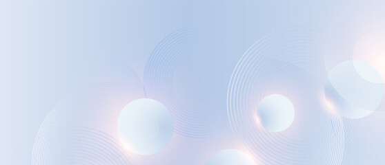 Fototapete - Abstract circle lines on light blue background. Geometric stripe line art design for poster, brochure, cover, website, header, web banner, presentation
