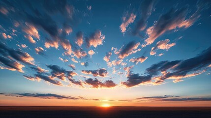 Poster - Sunset landscape abstract background idea. A breathtaking sunset showcasing vibrant clouds and serene sky.