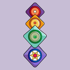 Aufkleber - a collection of colorful diamond-shaped illustrations in a stacked arrangement, each featuring a uni