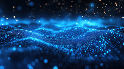 Aufkleber - Abstract digital landscape composed of dynamic glowing particles,symbolizing big data,artificial intelligence,machine learning,the visualization quantum computing futuristic cyber environment.banner