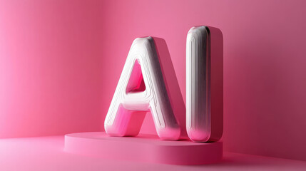 Poster - Neon glowing AI sign,designation, typography in a futuristic digital environment,symbolizing artificial intelligence,machine learning,data processing,future of cybernetics.,copy space,banner