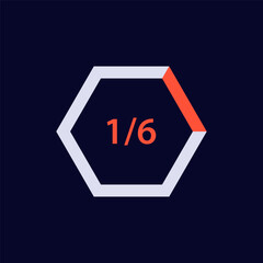 Poster - A bold hexagon icon features the fraction one over six, with distinct red and white colors inside.