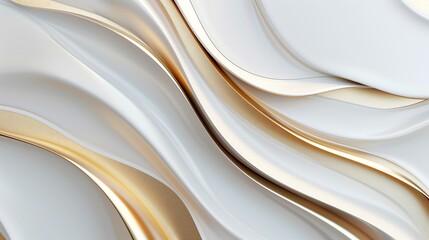 Poster - A dynamic abstract background with curved fluid waves in luminous white and radiant gold, glossy and glass-like surfaces shifting with subtle reflections, a premium and elegant visual effect