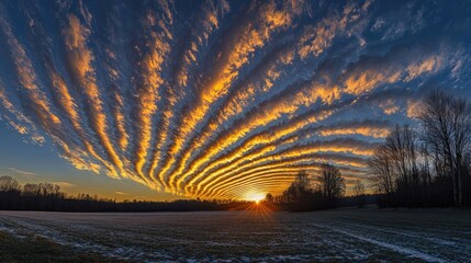 Poster - Sunset landscape abstract background idea. A breathtaking sunset with vibrant, layered clouds illuminating the evening sky.