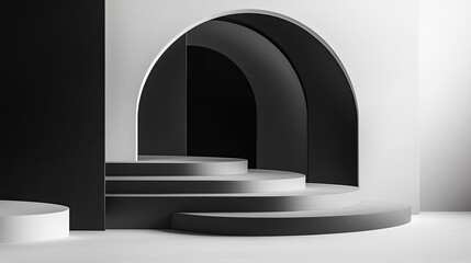 Aufkleber - Negative space design abstract background concept. A modern architectural space featuring curved shapes and contrasting colors.