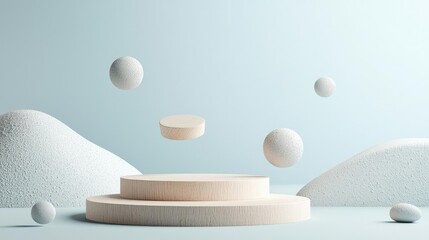 Poster - Surrealist art abstract background concept. Abstract composition with floating shapes and minimalistic design in soft colors.