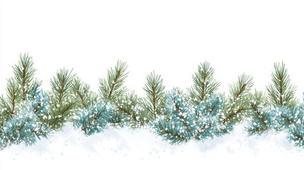 Snowy Pine Branches Border, Christmas Winter Design